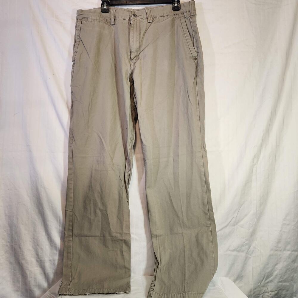 Duluth Trading Co Men 38x34 Ballroom Khaki Work Pants Cotton Gusseted Tan Beige